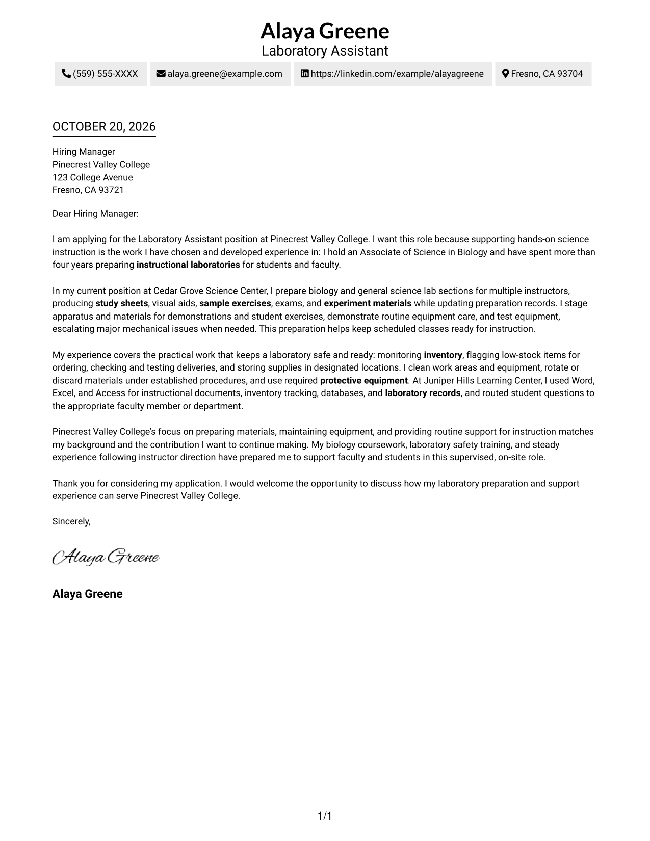 Cover letter example — page 1