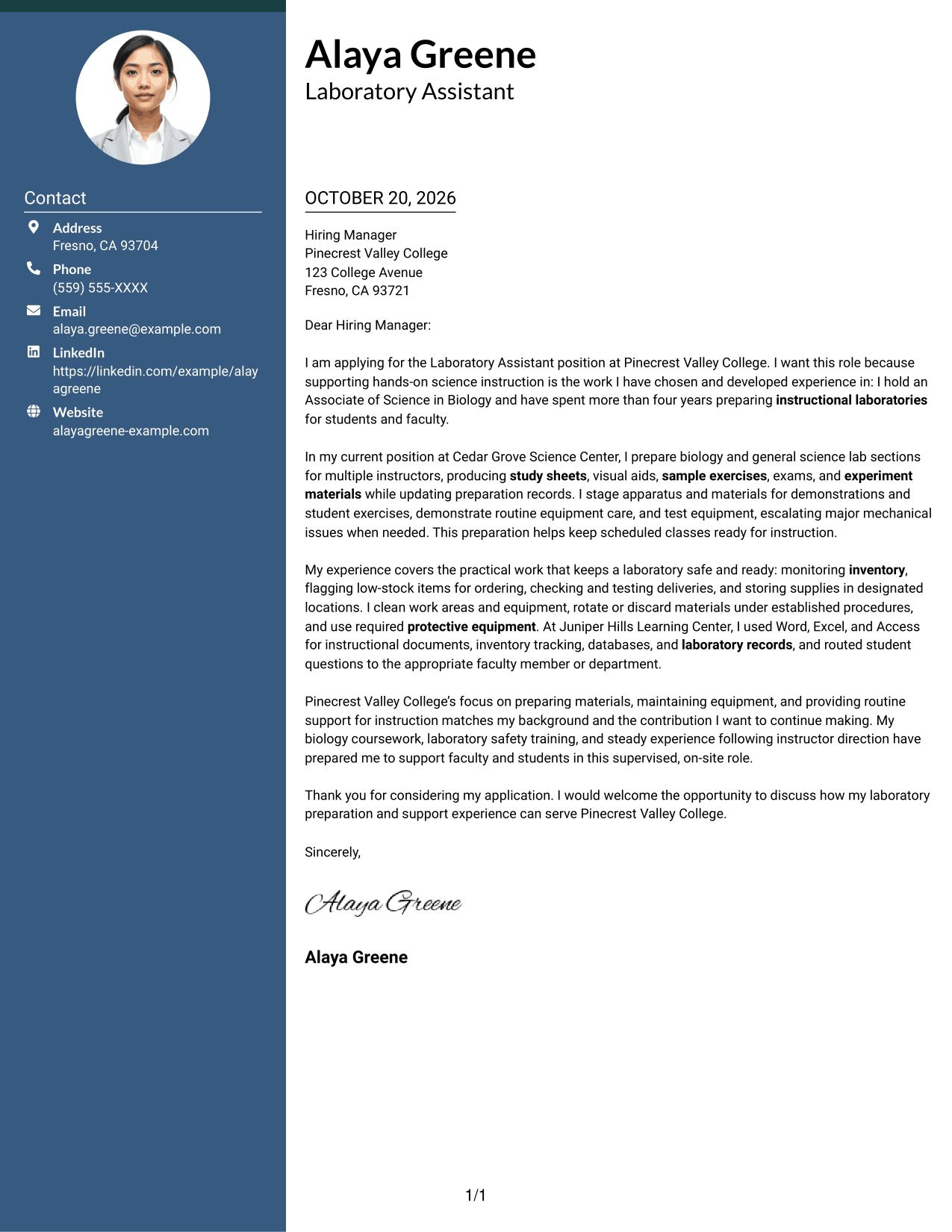 Cover letter example — page 1