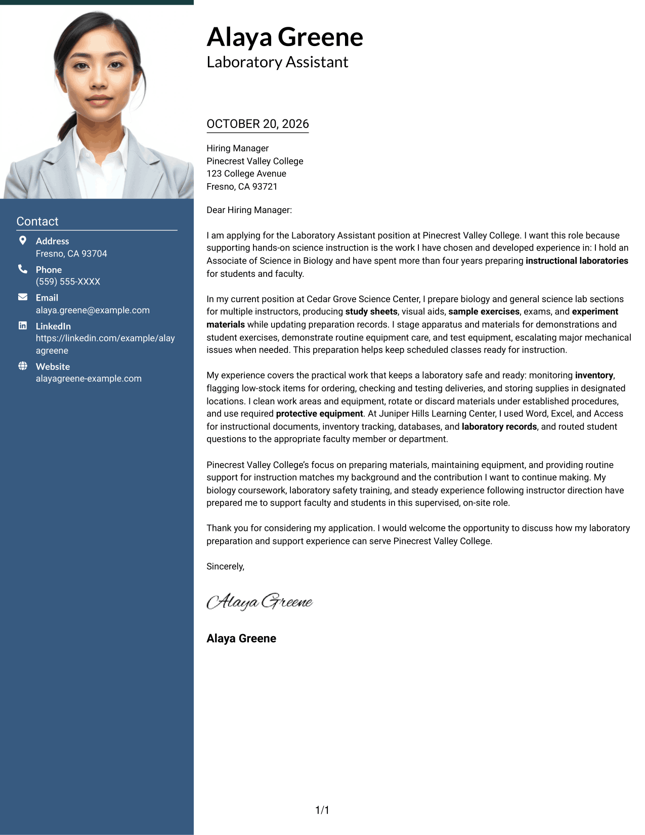 Cover letter example — page 1