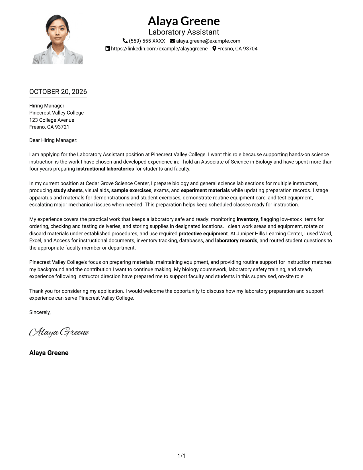 Cover letter example — page 1