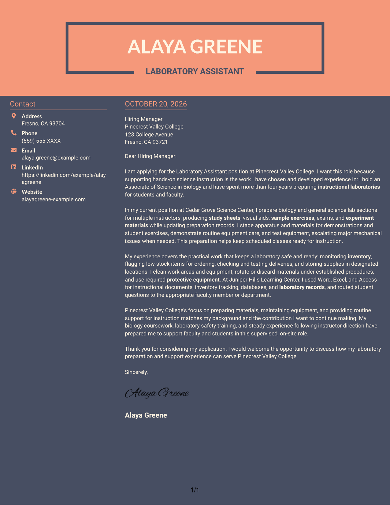 Cover letter example — page 1