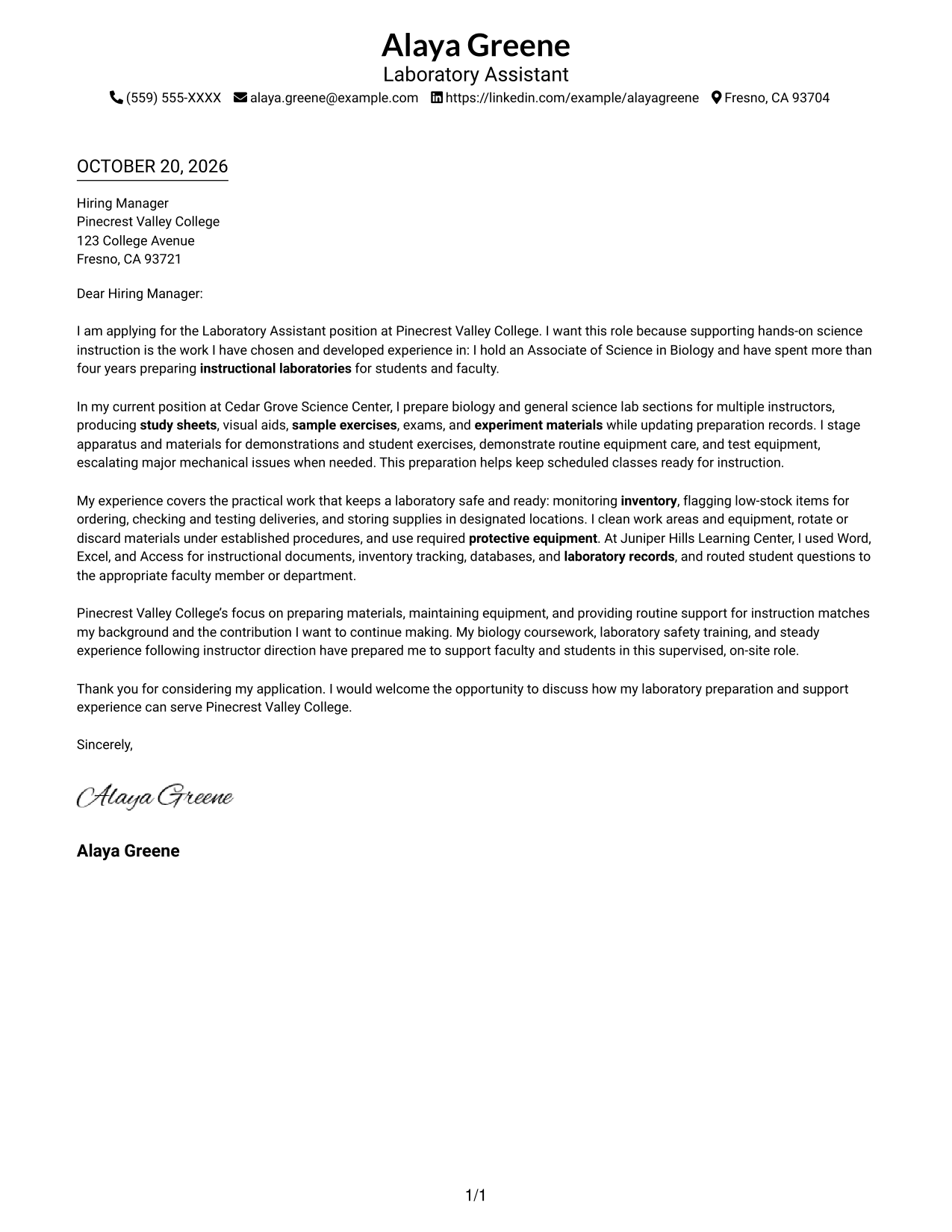 Cover letter example — page 1