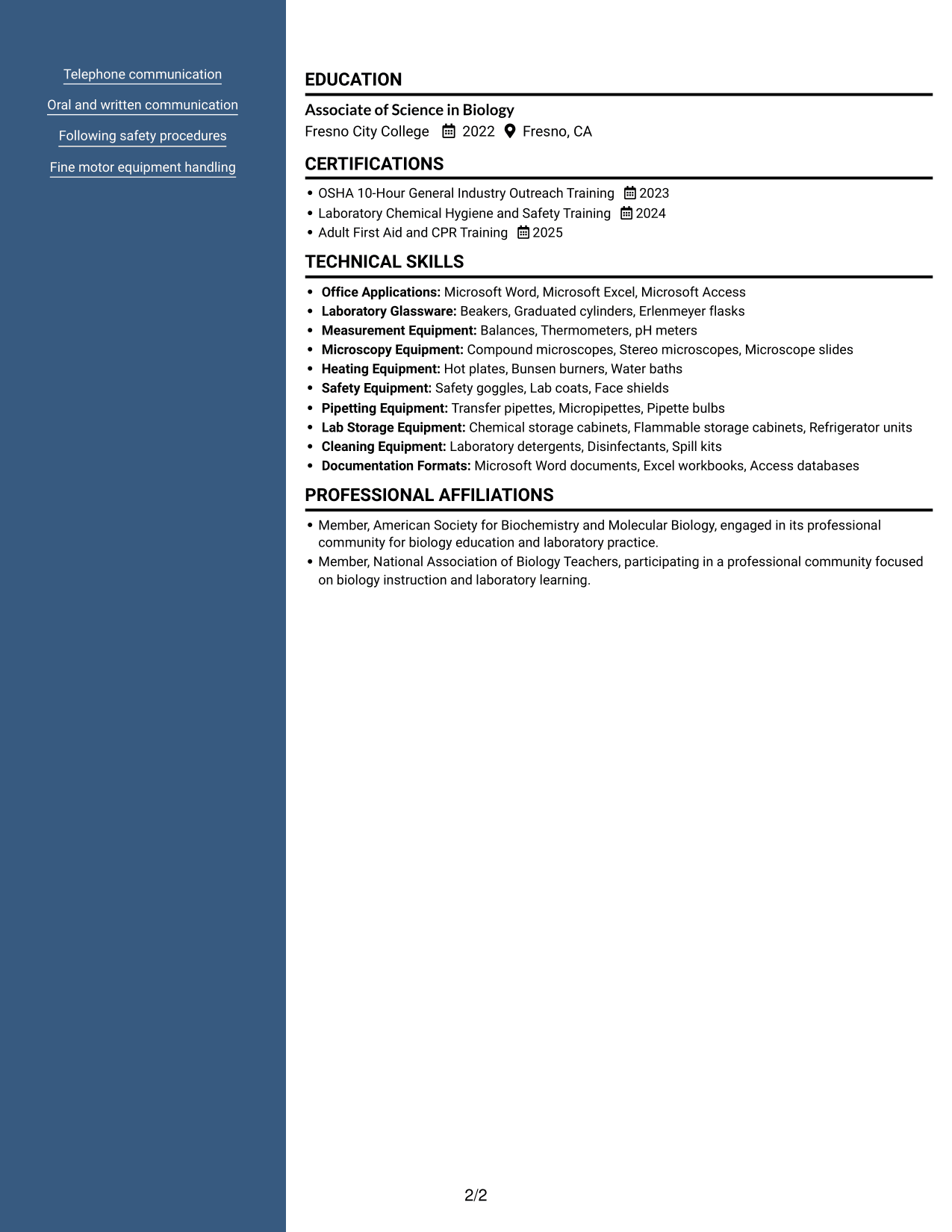 Resume example — page 2