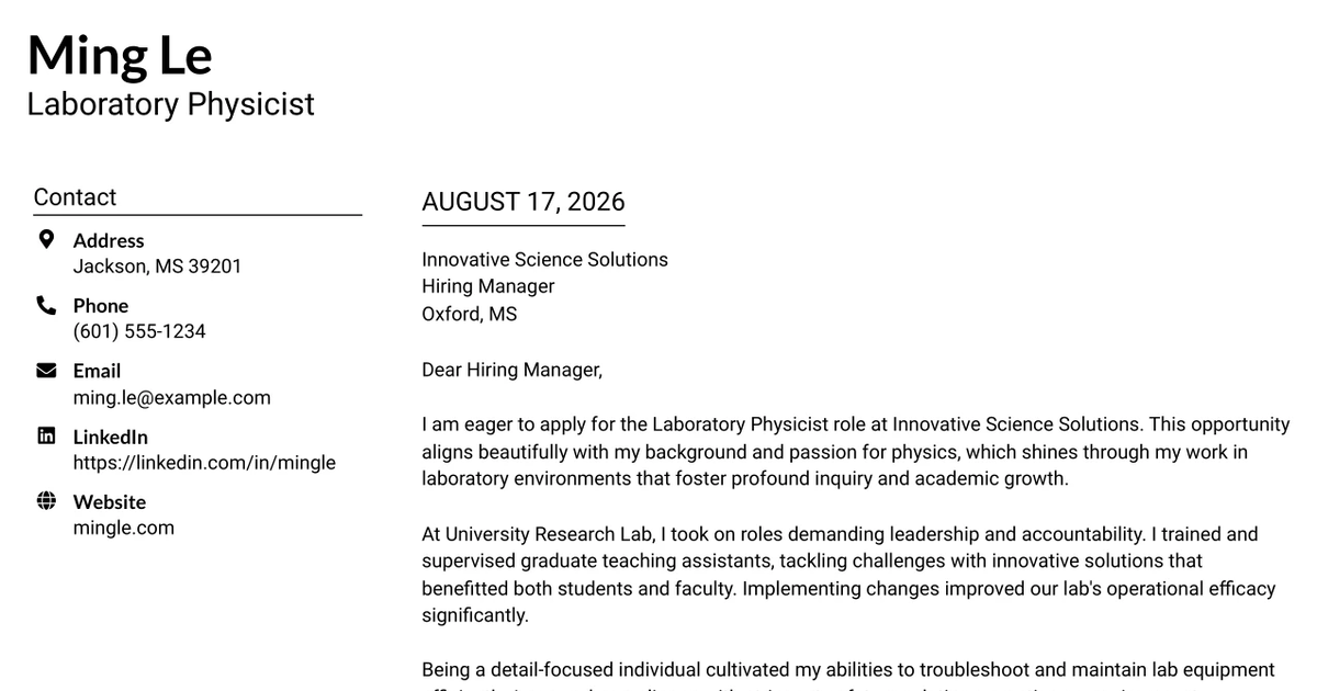 30+ Laboratory Physicist Cover Letter Templates with Example 2026