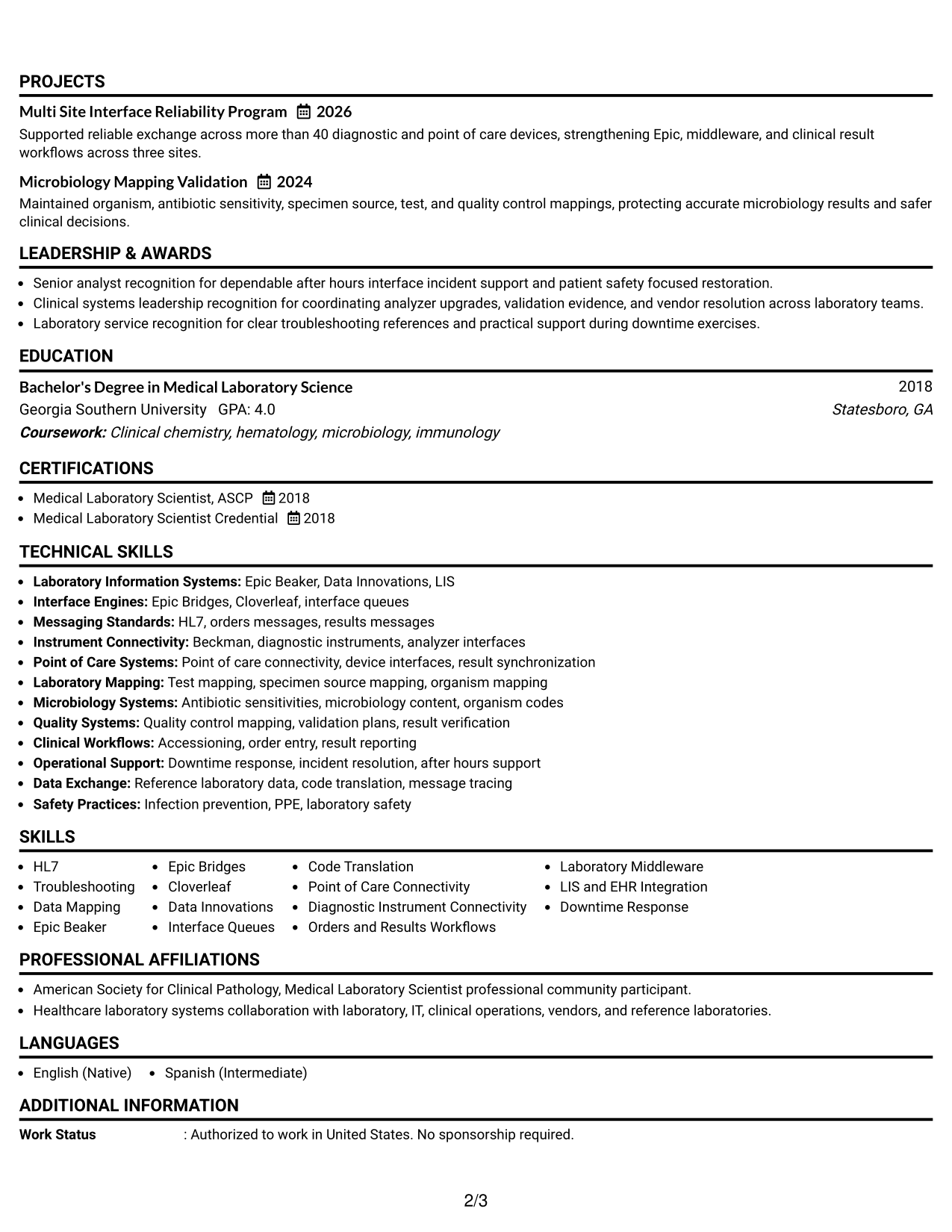 Resume Example Page 2