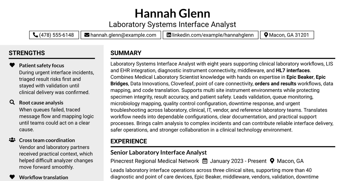 7 Laboratory Systems Interface Analyst Resume Templates with Example