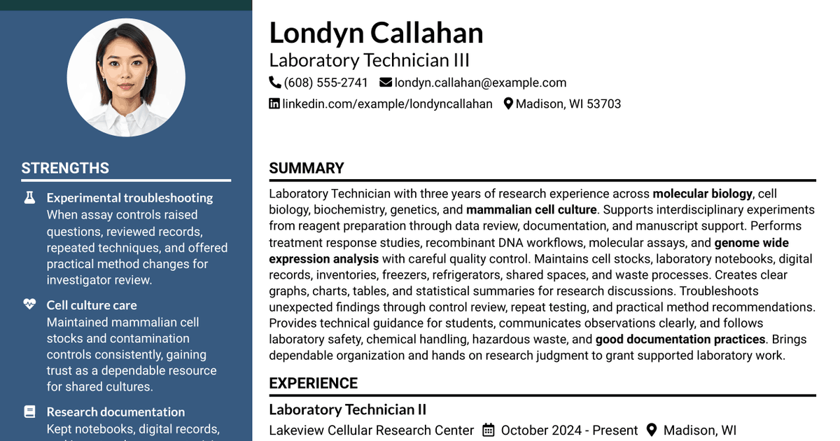 7 Laboratory Technician III Resume Templates with Example