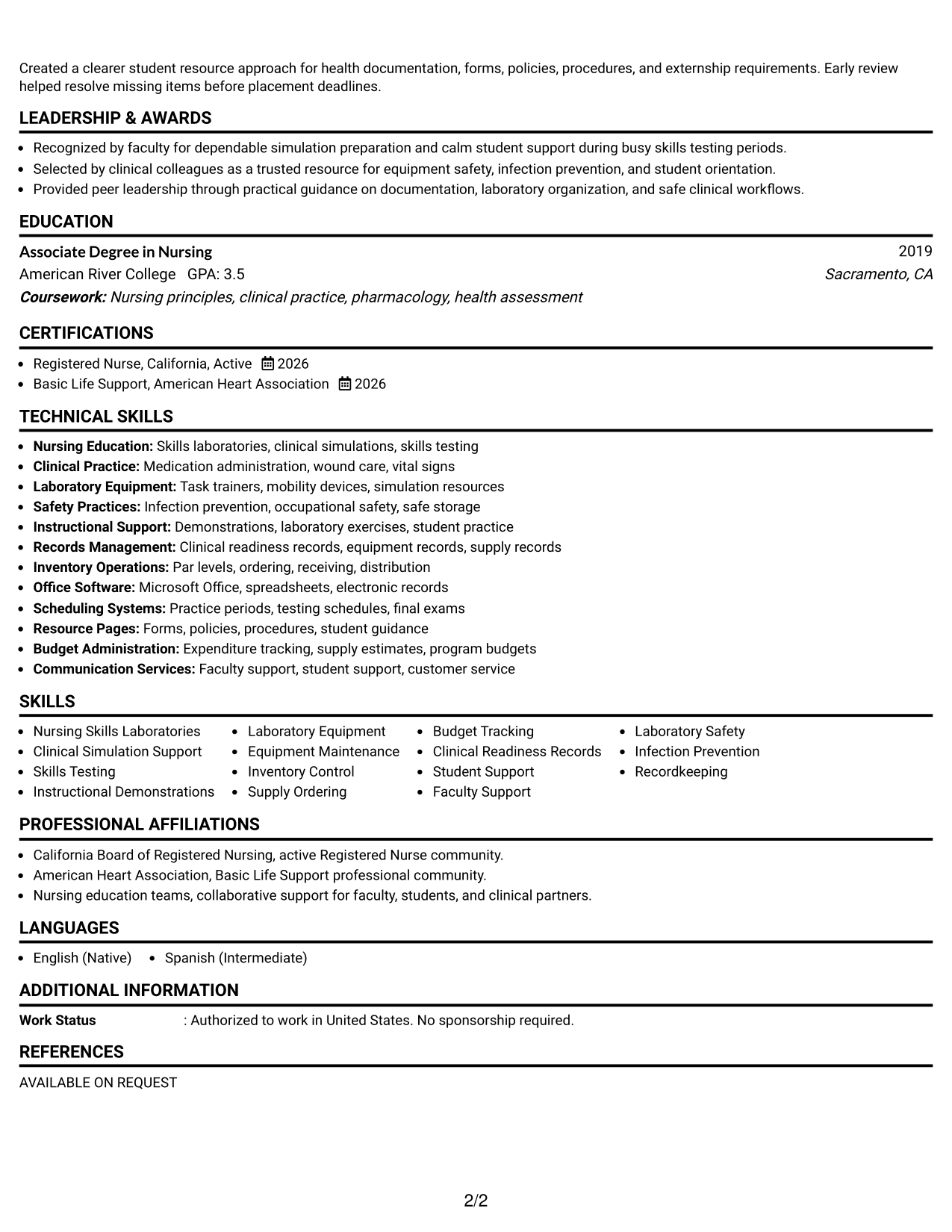 Resume Example Page 2