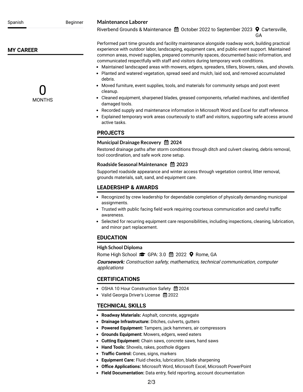 Resume Example Page 2