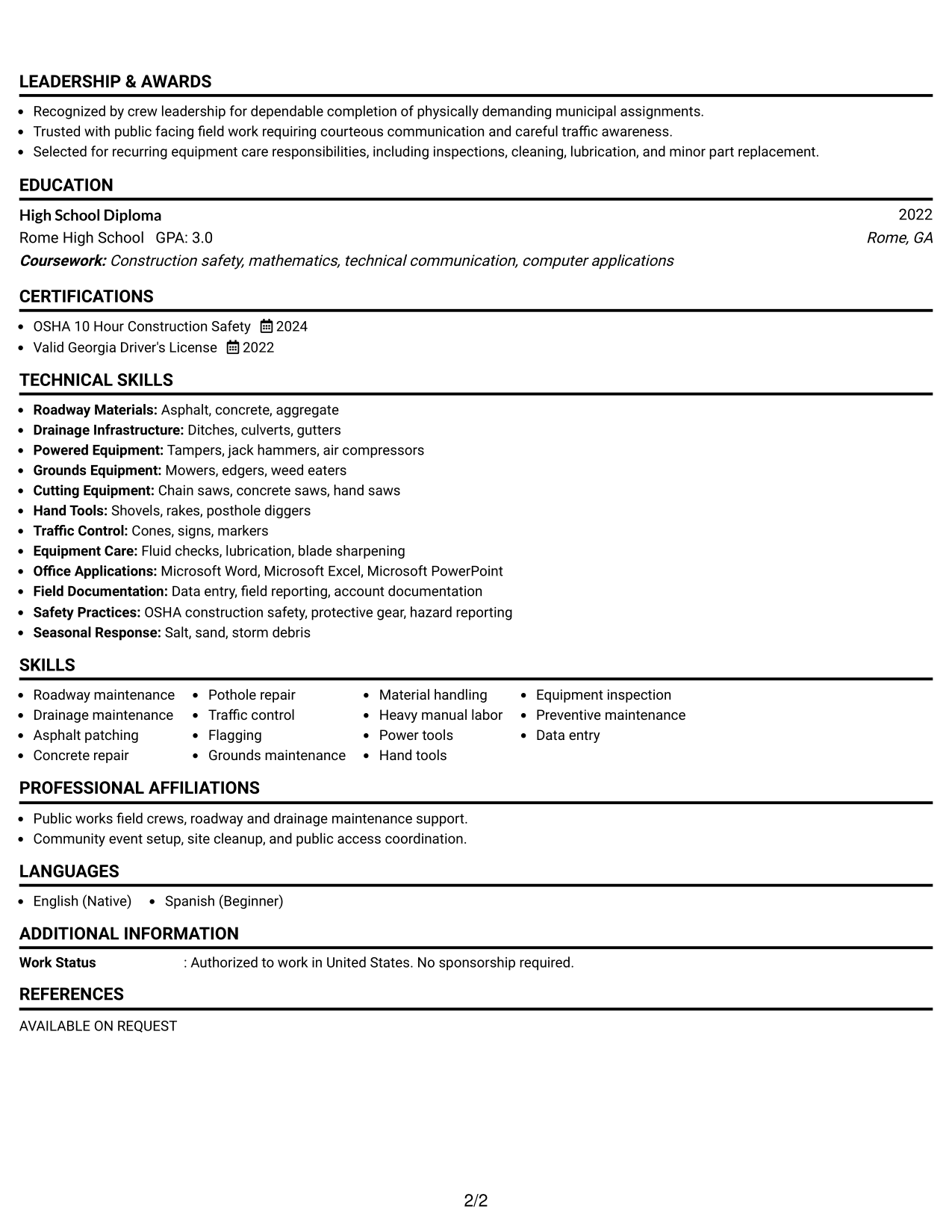 Resume Example Page 2