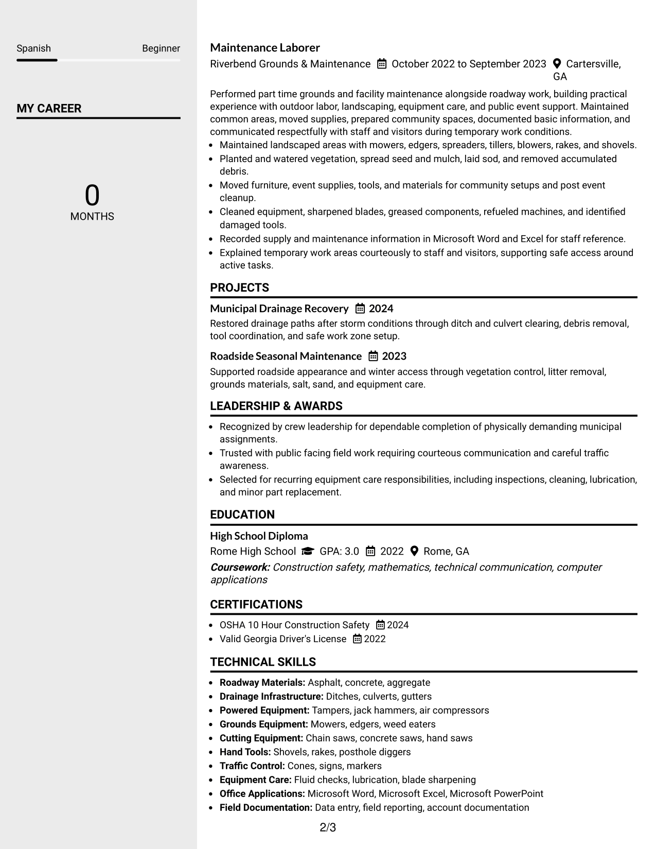 Resume Example Page 2