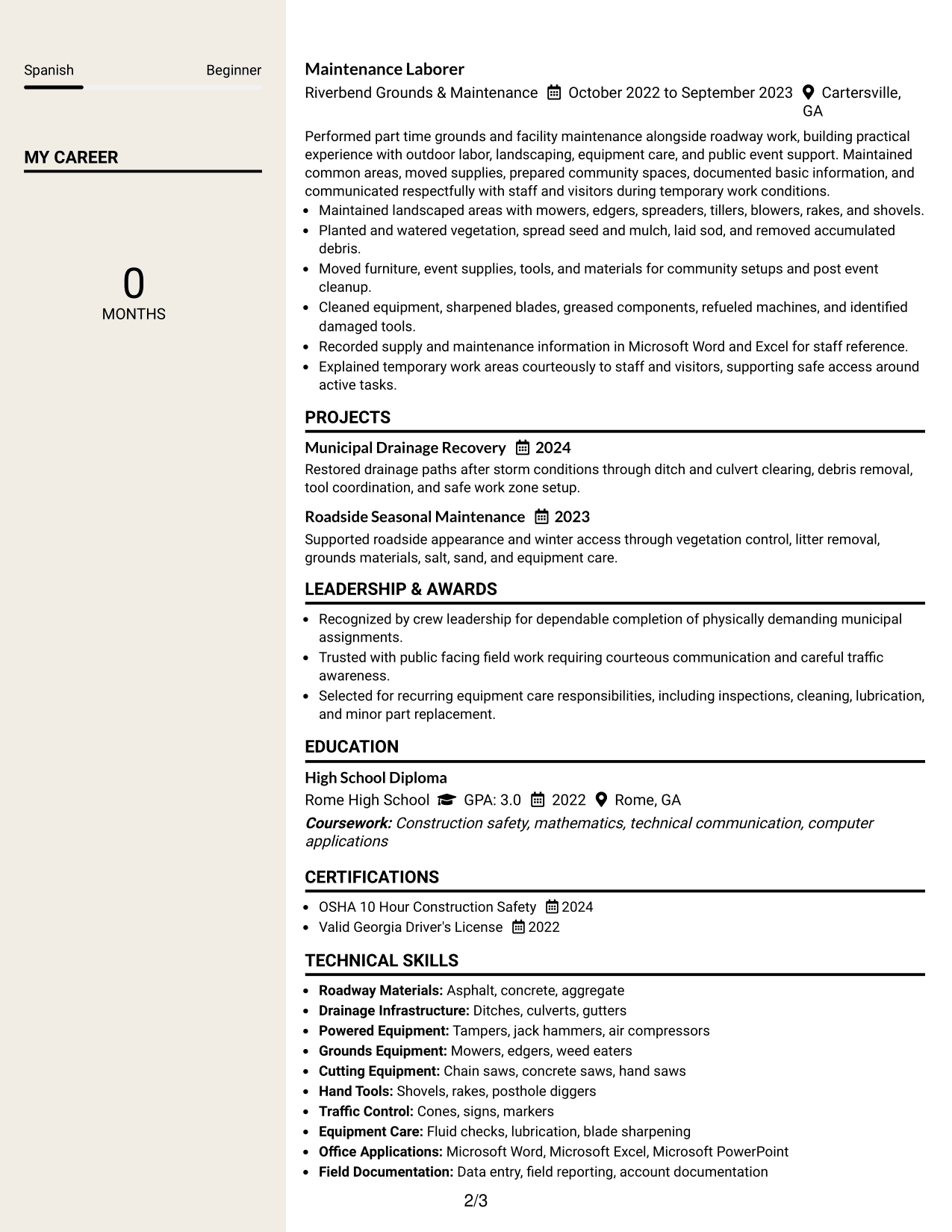 Resume Example Page 2