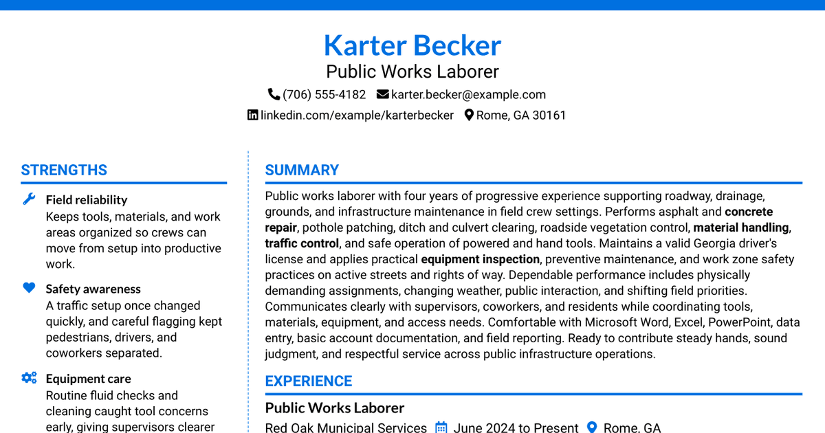 7 Laborer - Road and Infrastructure Maintenance Resume Templates with Example