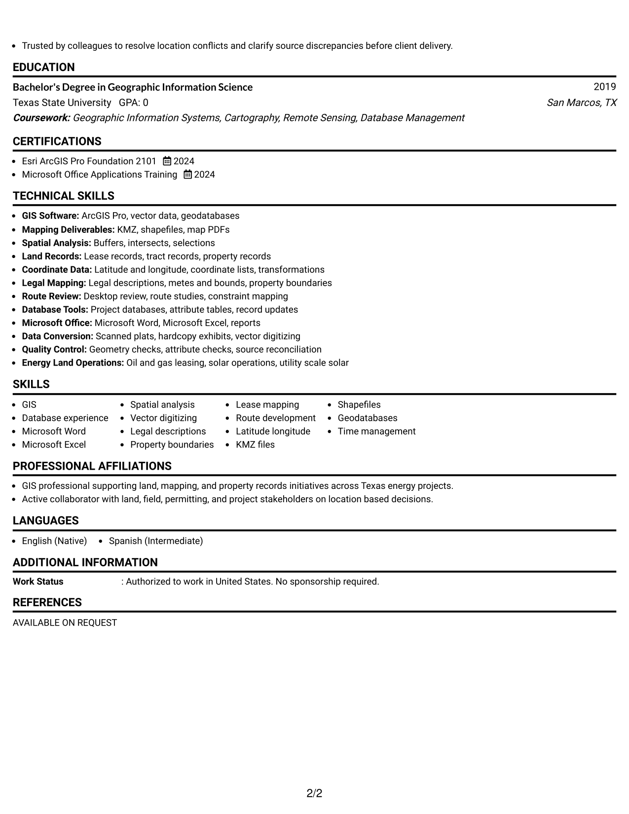 Resume Example Page 2