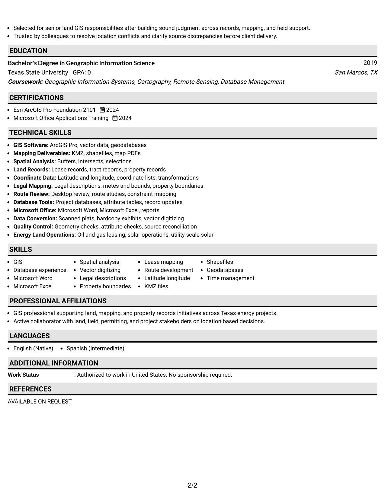 Resume Example Page 2