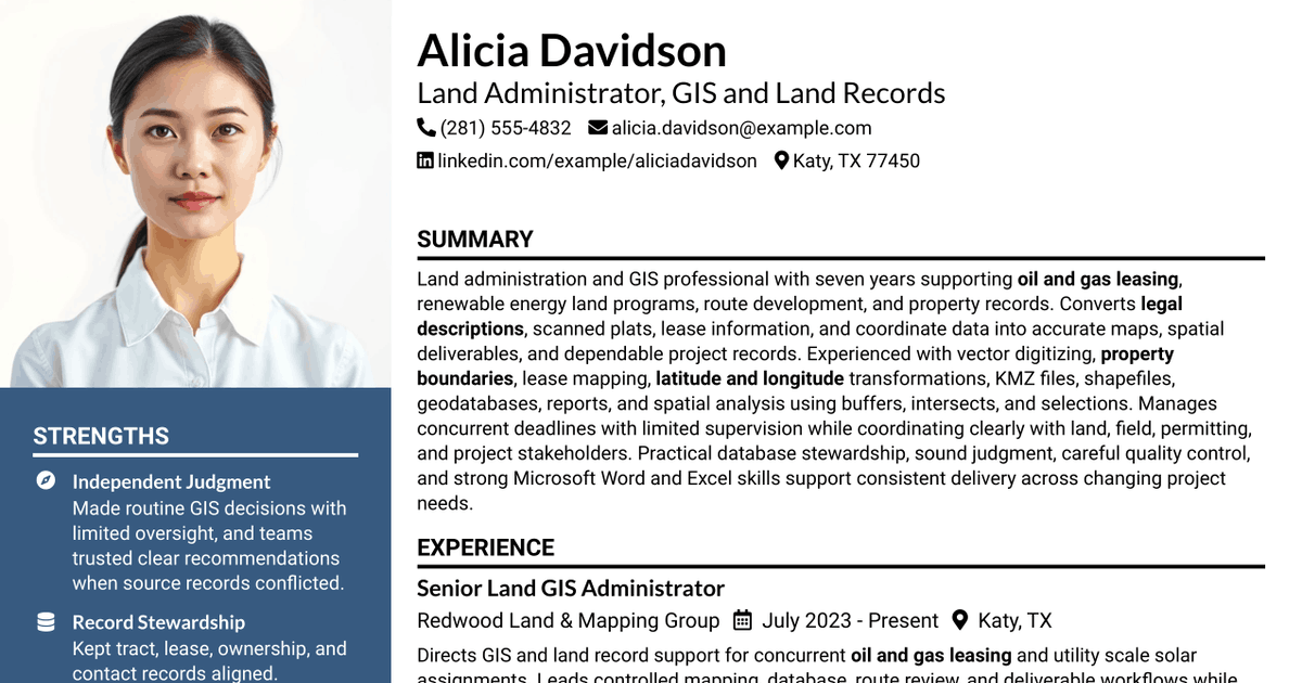 7 Land Administrator - GIS and Land Records Resume Templates with Example
