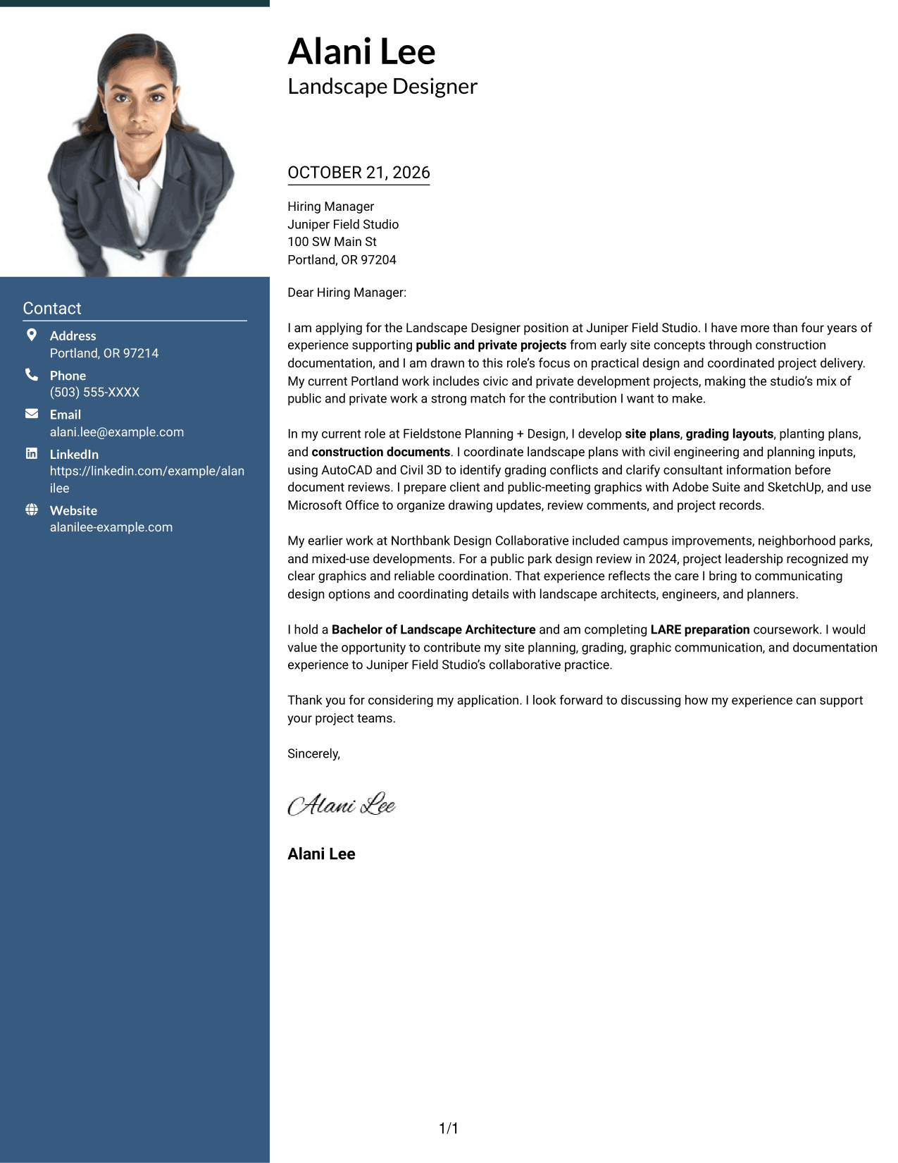 Cover letter example — page 1