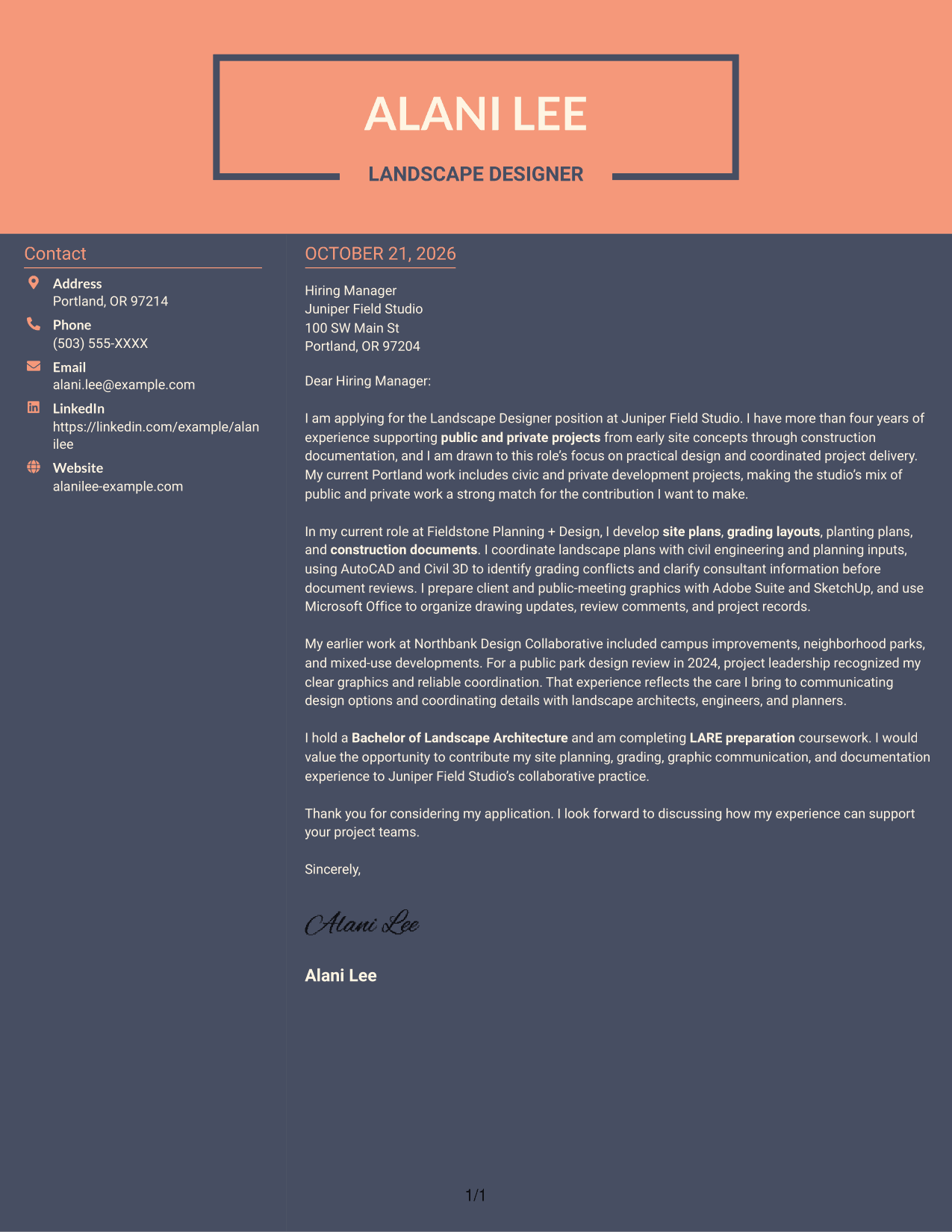 Cover letter example — page 1