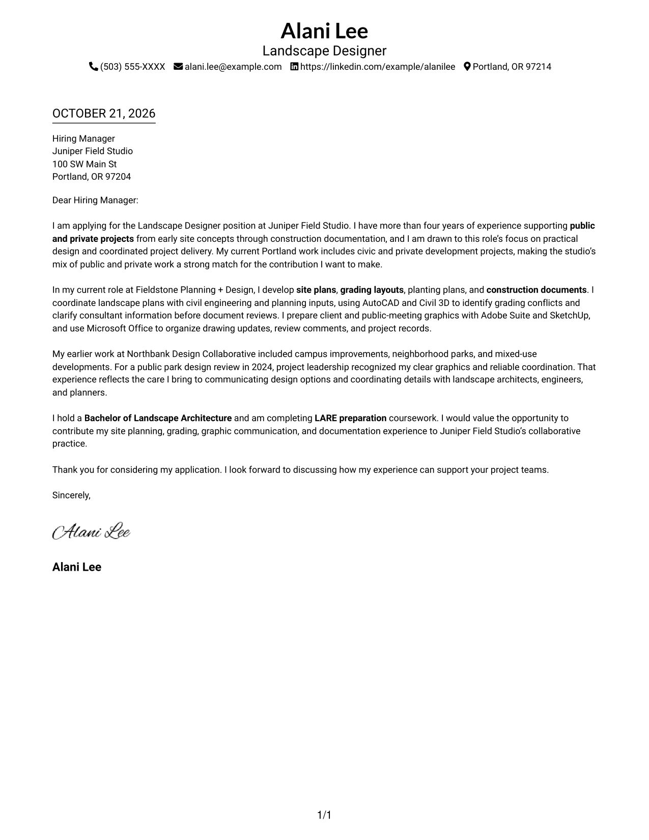 Cover letter example — page 1