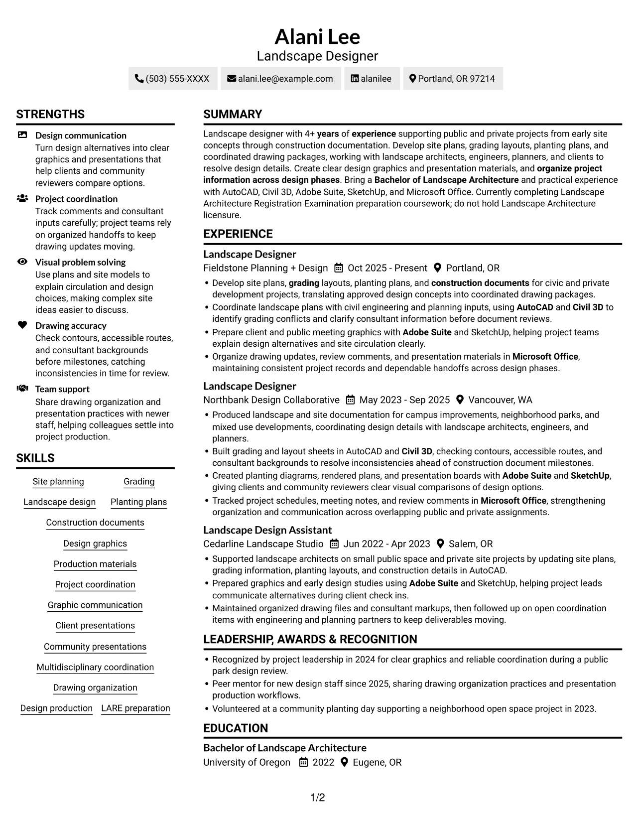 Resume example — page 1