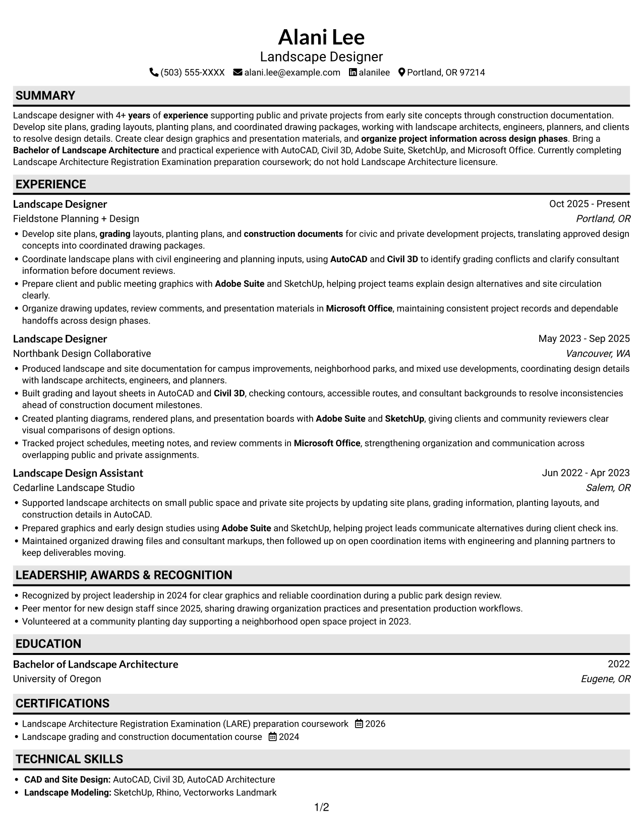 Resume example — page 1