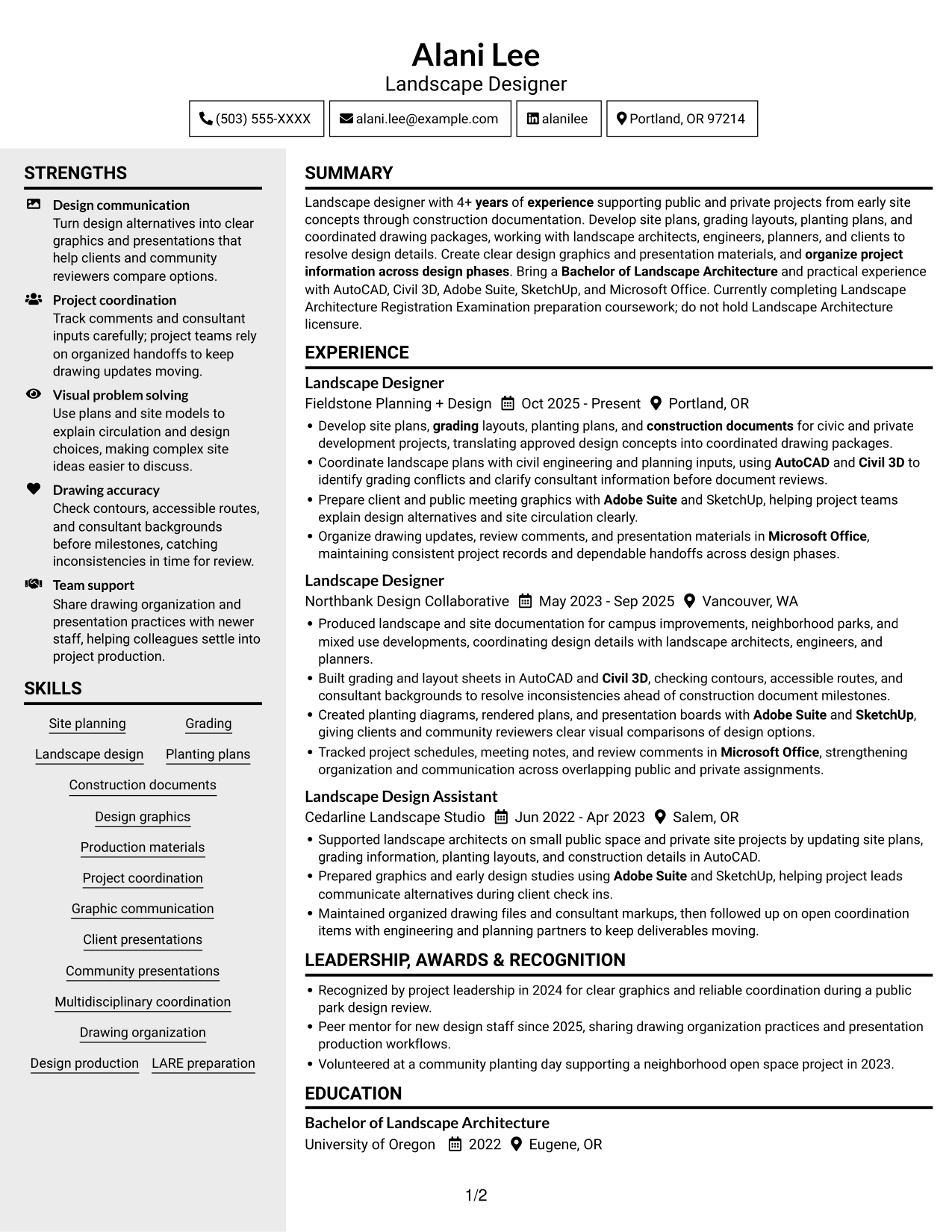 Resume example — page 1