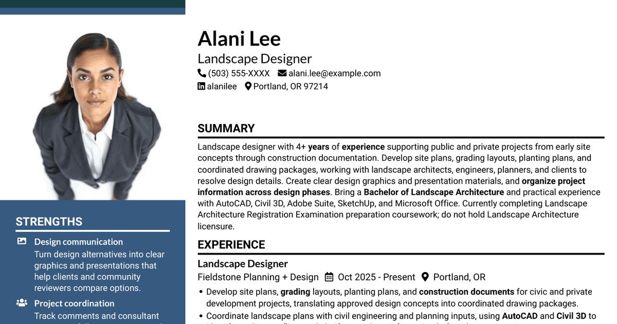 7 Landscape Designer - Site Planning and Documentation Resume Templates with Example
