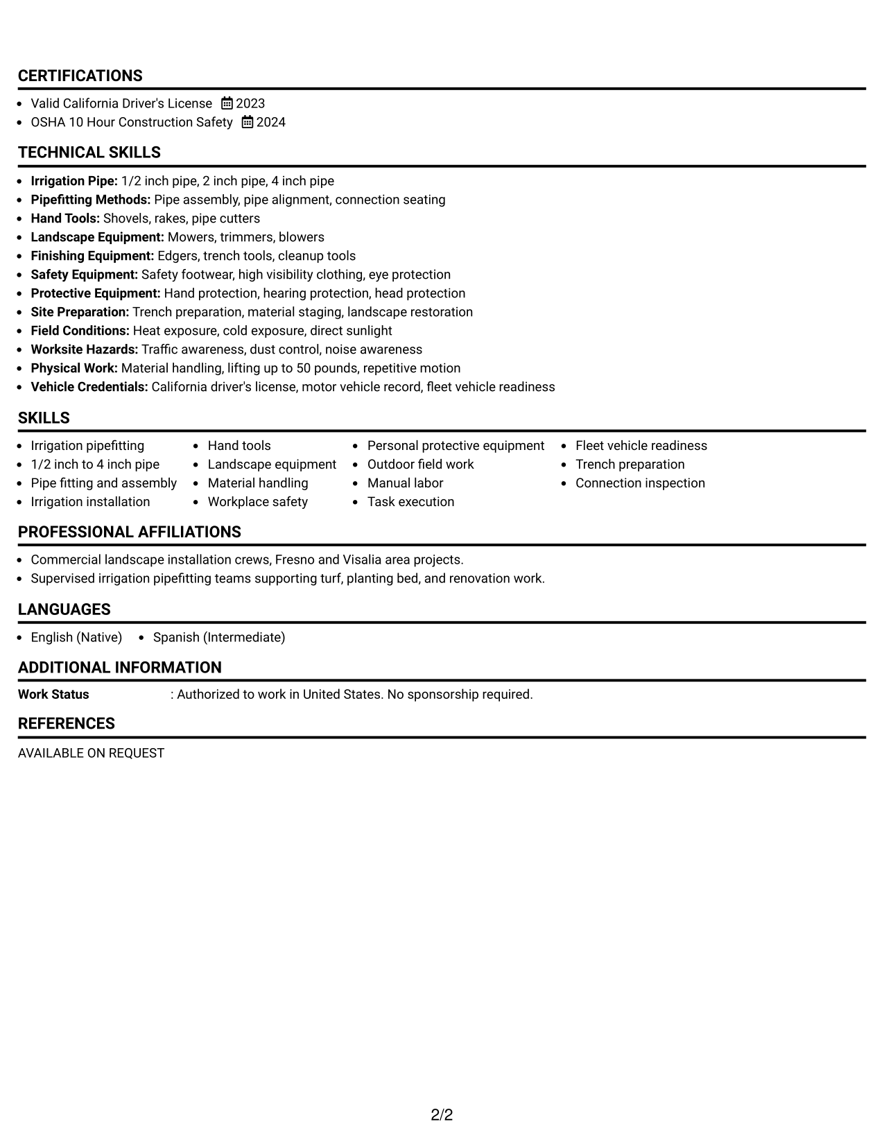 Resume Example Page 2