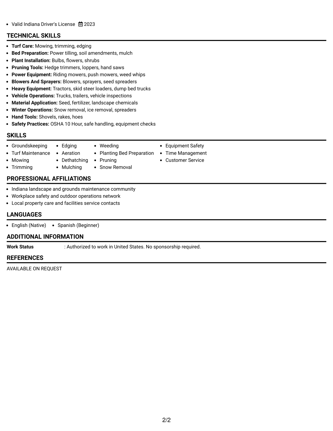 Resume Example Page 2