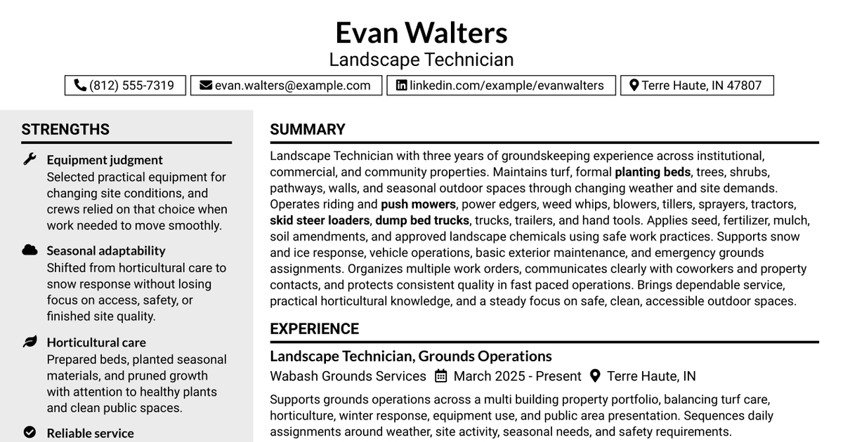 7 Landscape Technician Resume Templates with Example