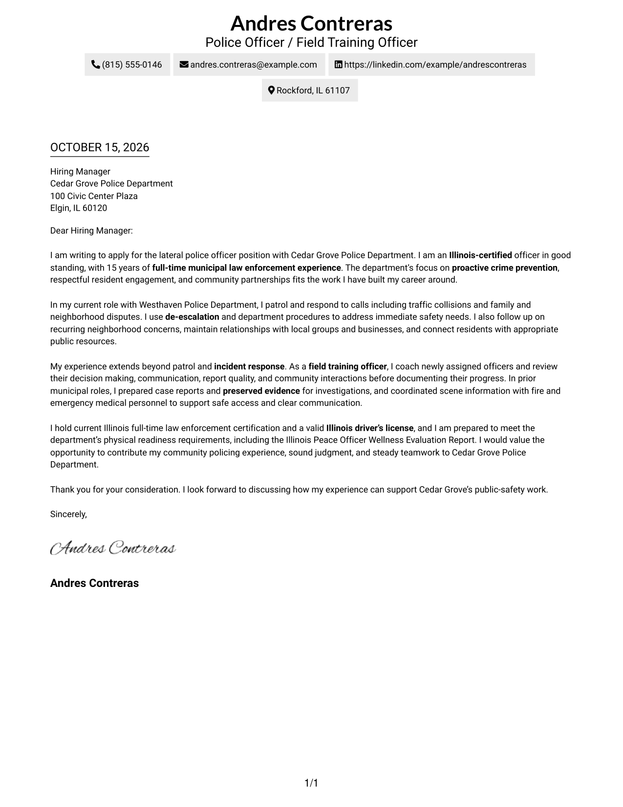 Cover letter example — page 1