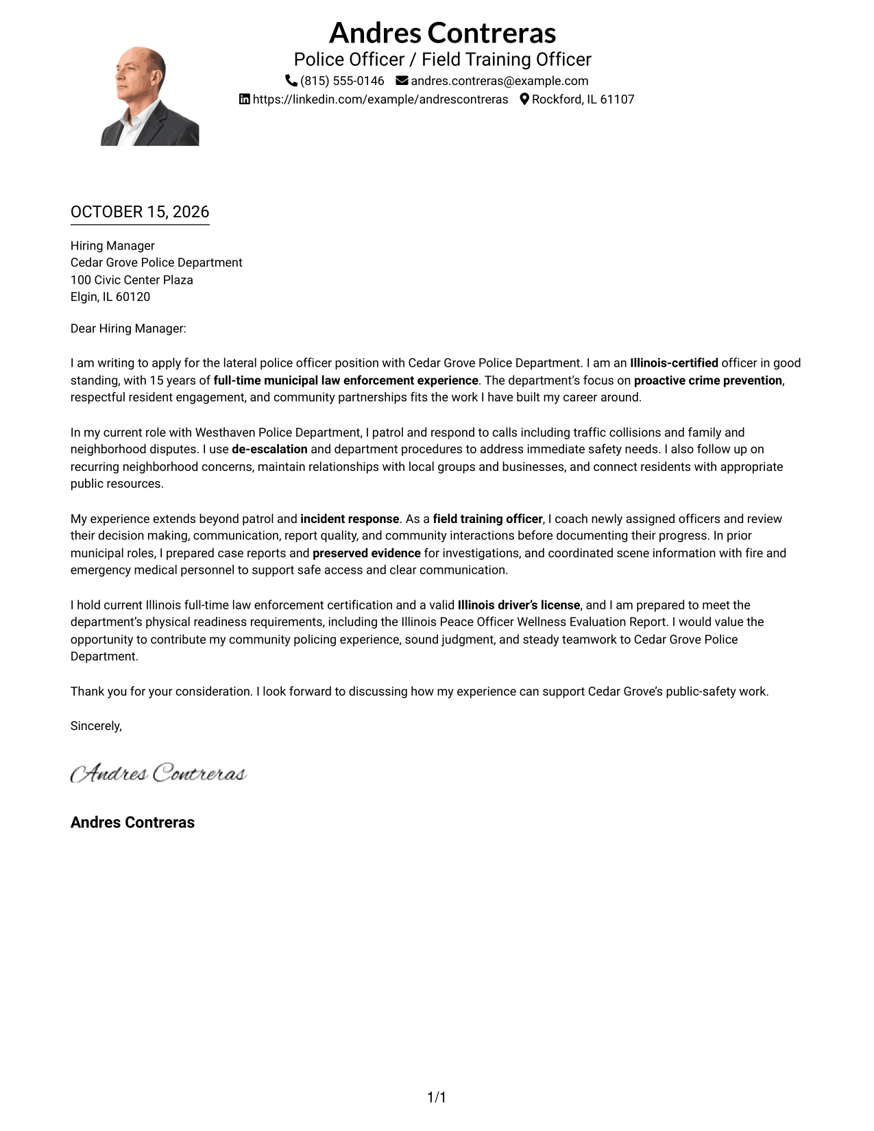Cover letter example — page 1