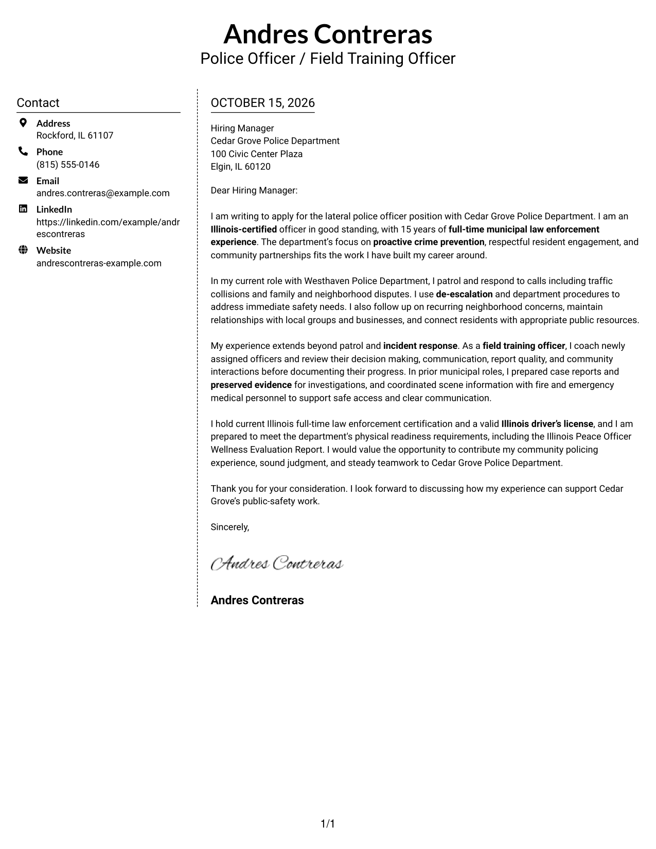 Cover letter example — page 1