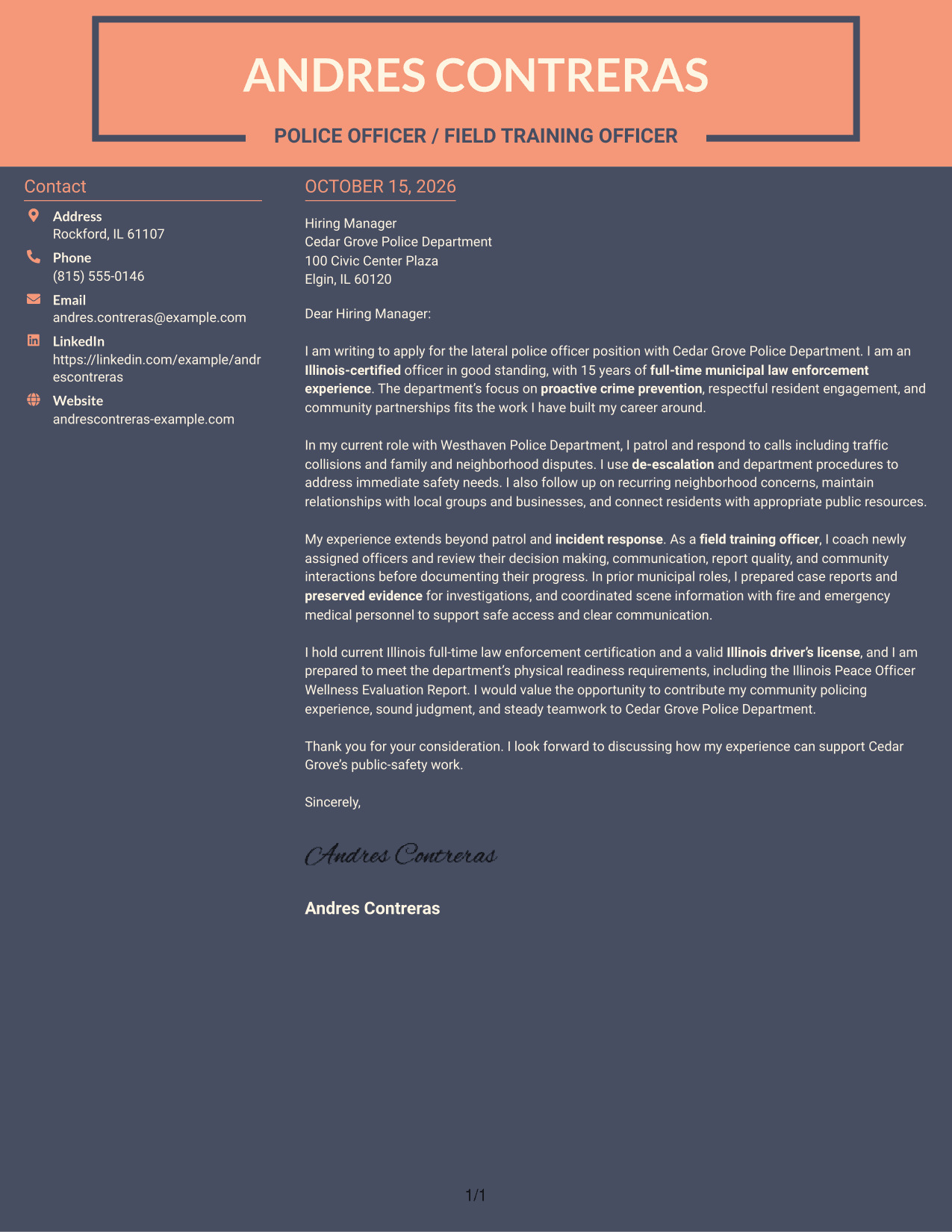 Cover letter example — page 1