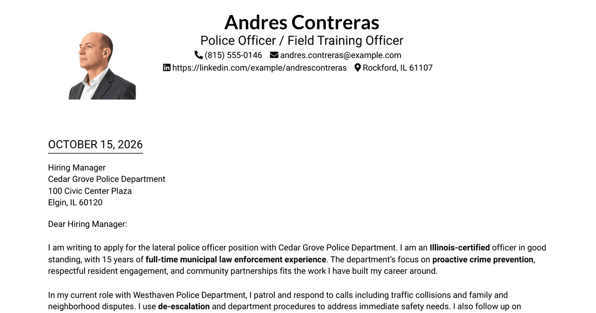 7 Lateral Police Officer - Community Policing Cover Letter Templates with Example