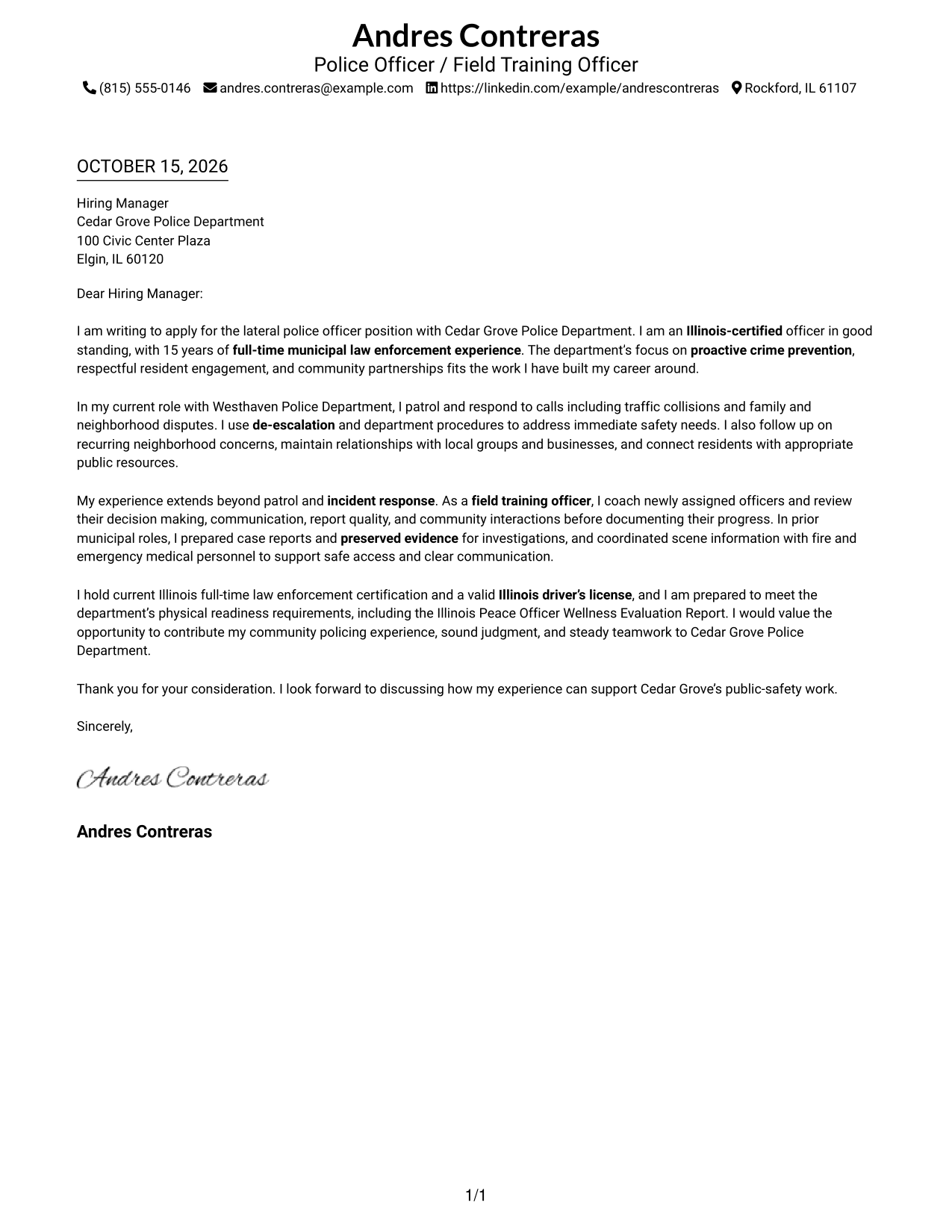 Cover letter example — page 1
