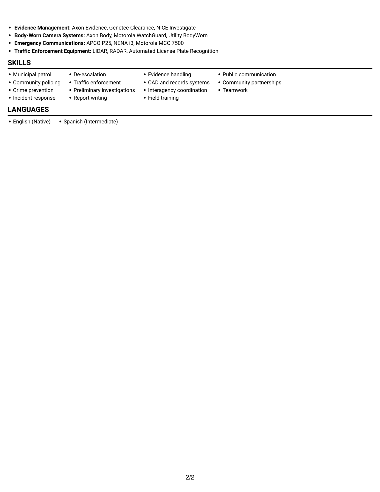 Resume example — page 2