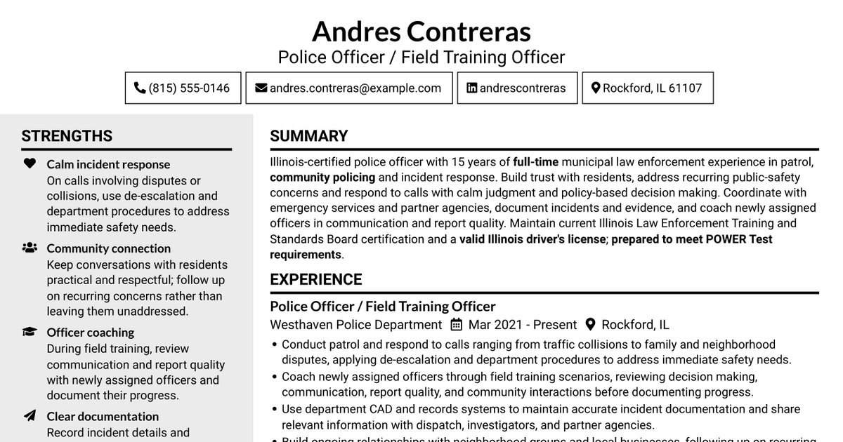 7 Lateral Police Officer - Community Policing Resume Templates with Example