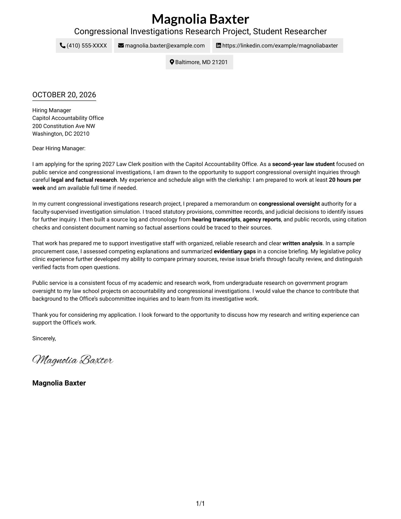 Cover letter example — page 1