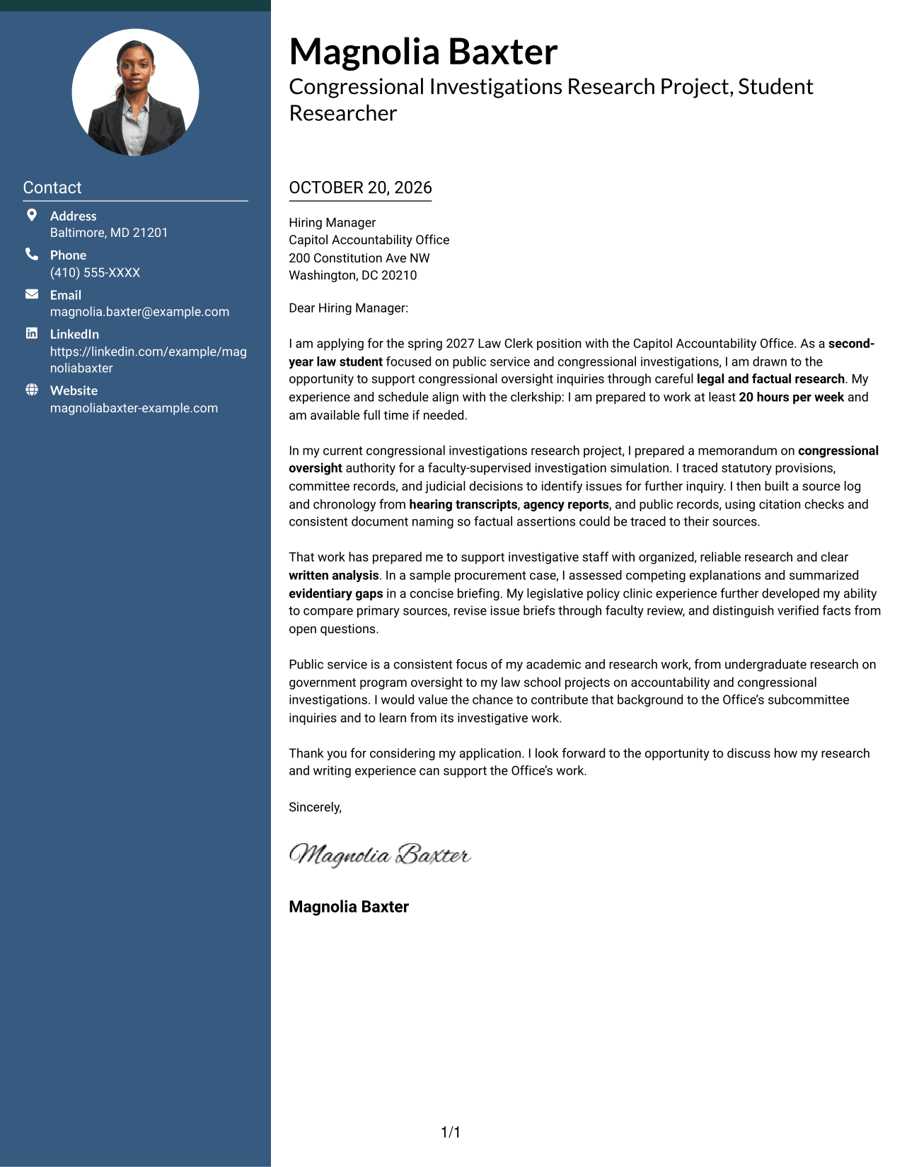 Cover letter example — page 1