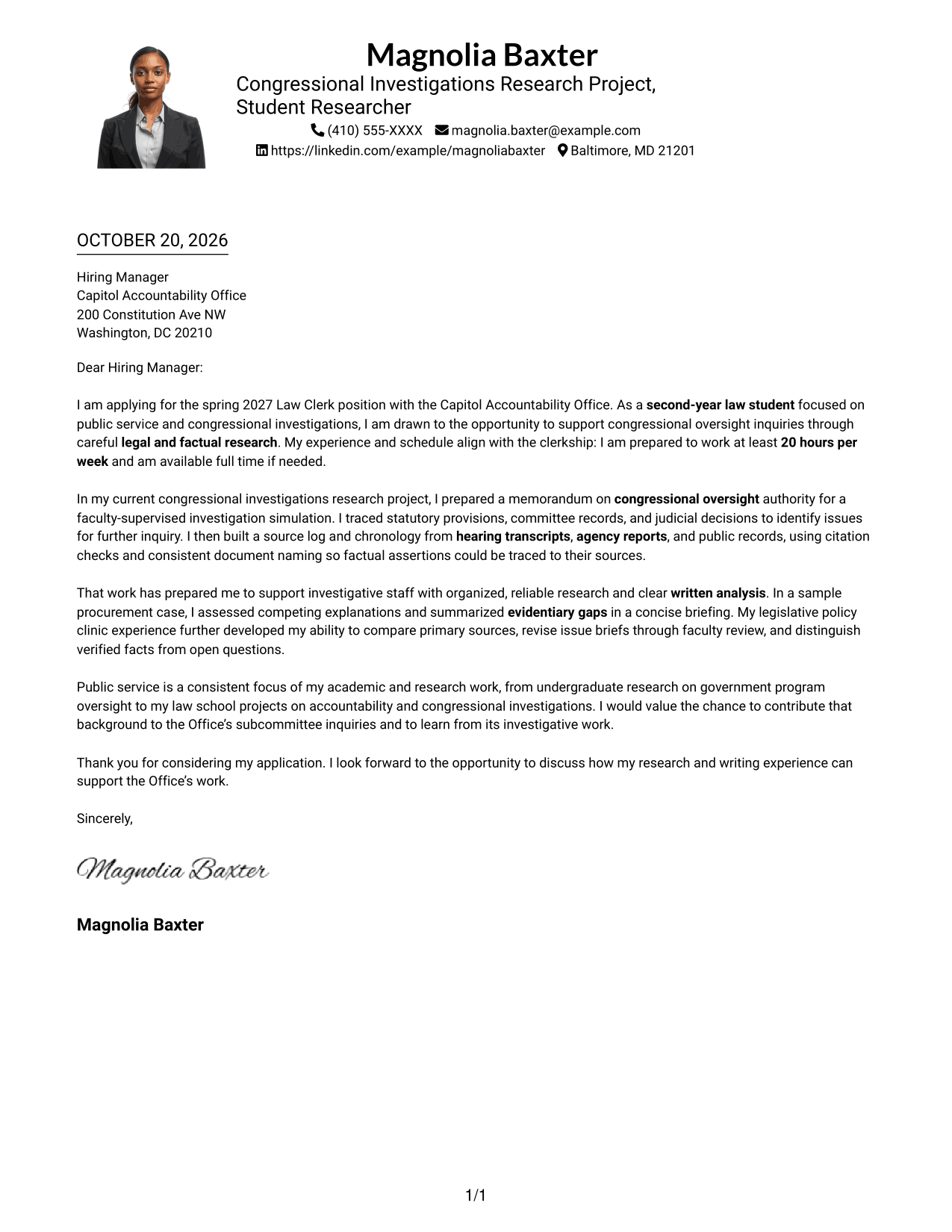 Cover letter example — page 1
