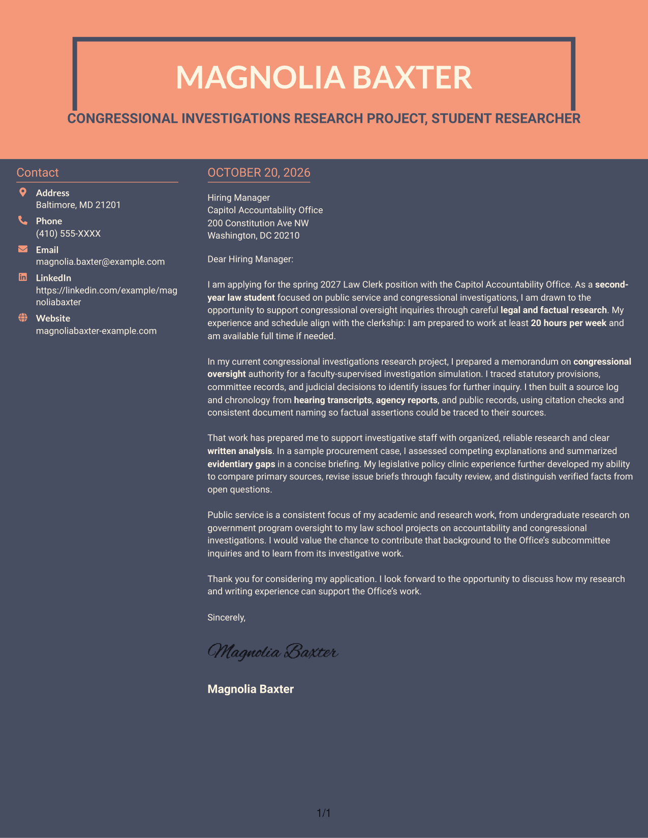 Cover letter example — page 1