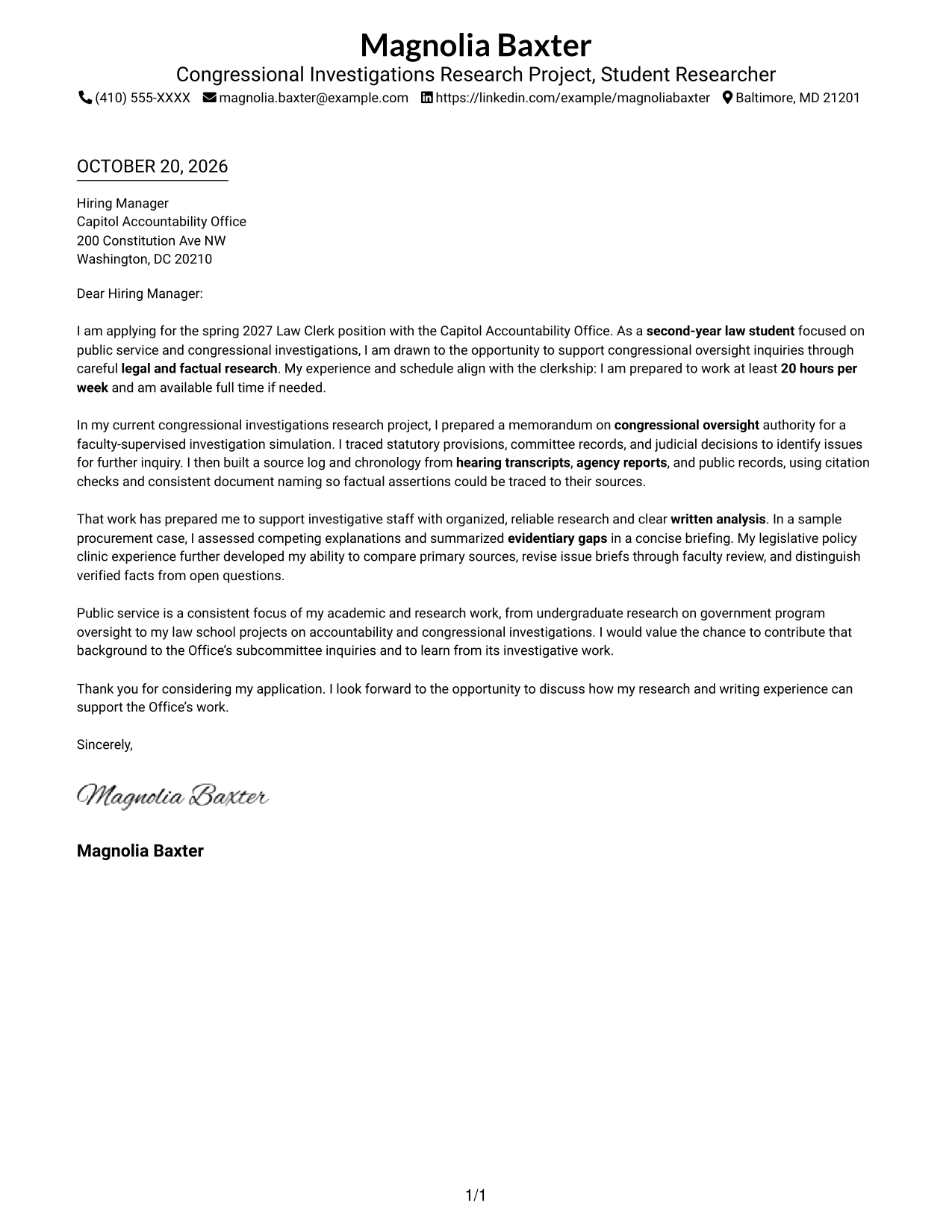 Cover letter example — page 1