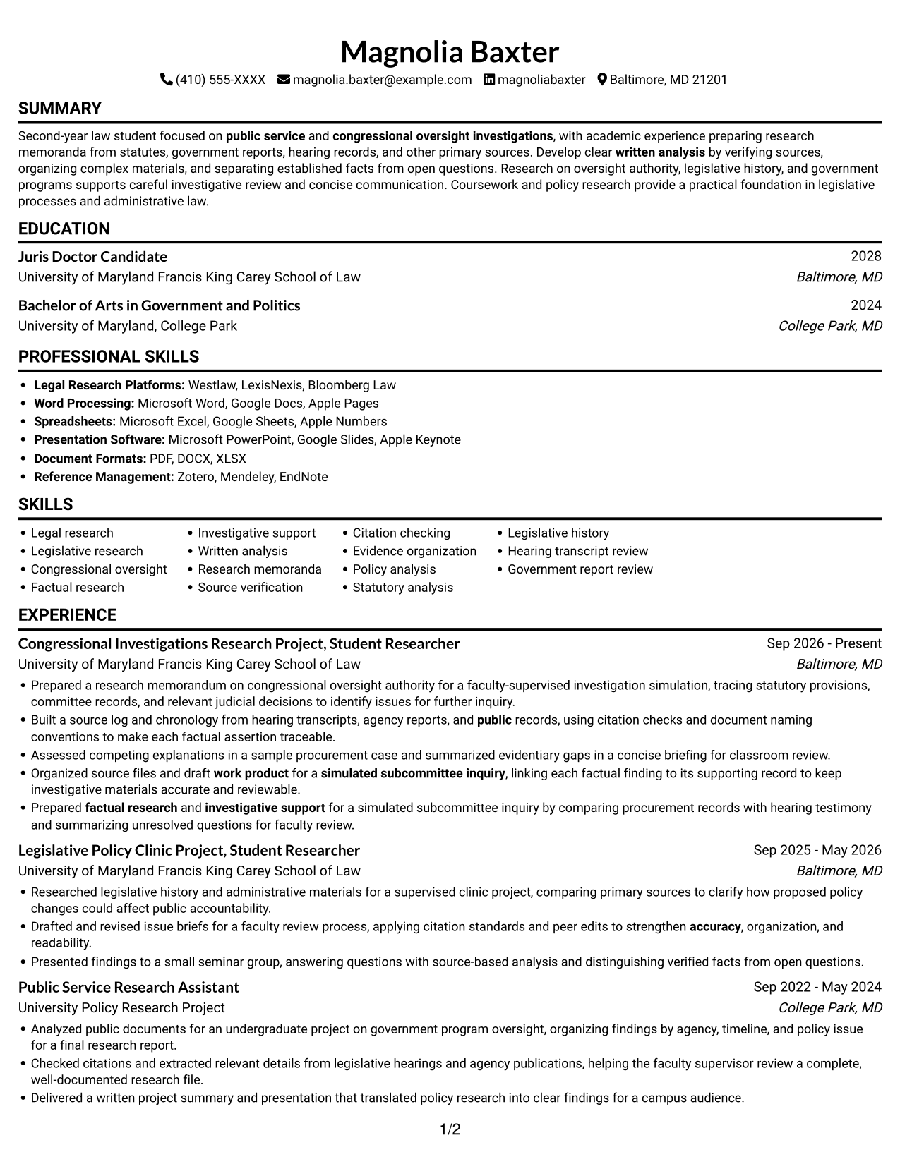 Resume example — page 1