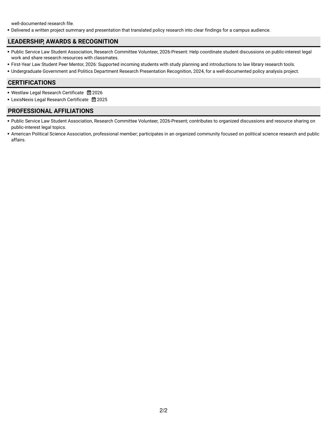Resume example — page 2