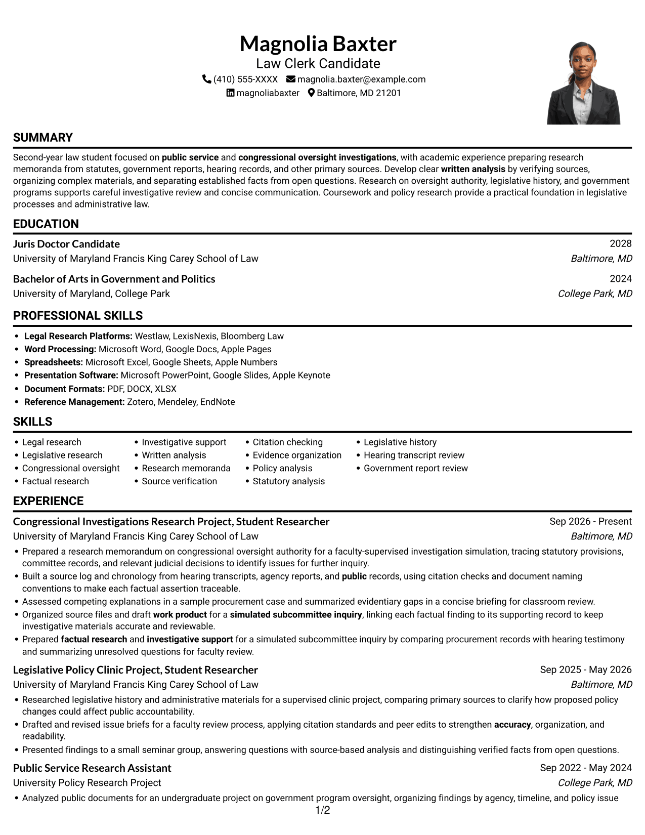 Resume example — page 1