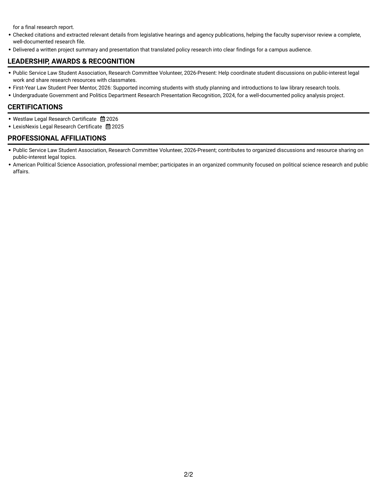 Resume example — page 2