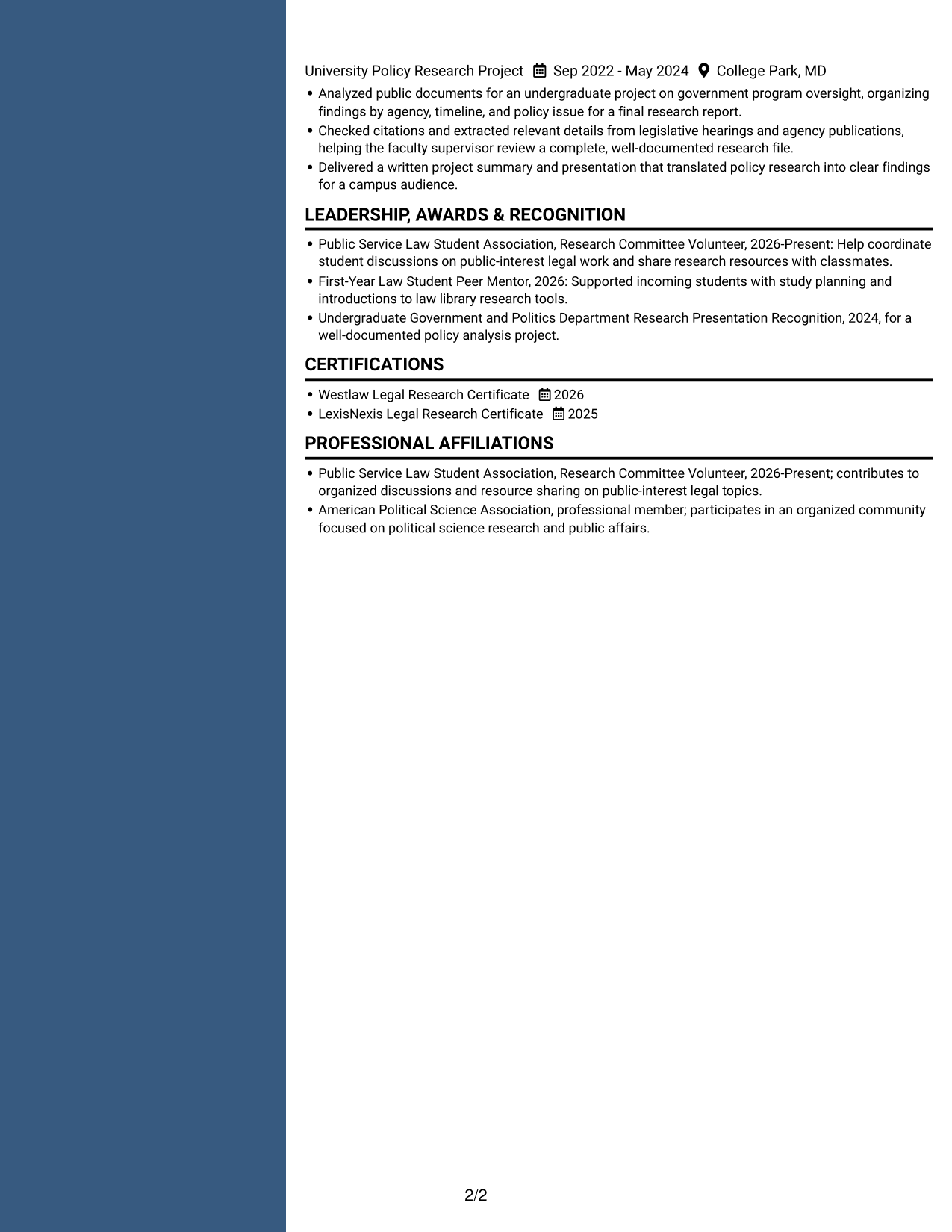 Resume example — page 2