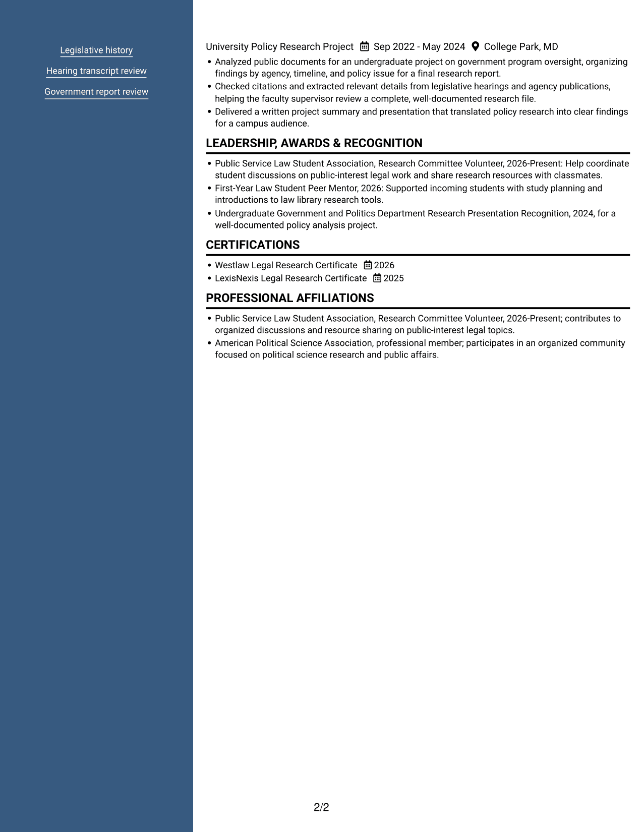 Resume example — page 2