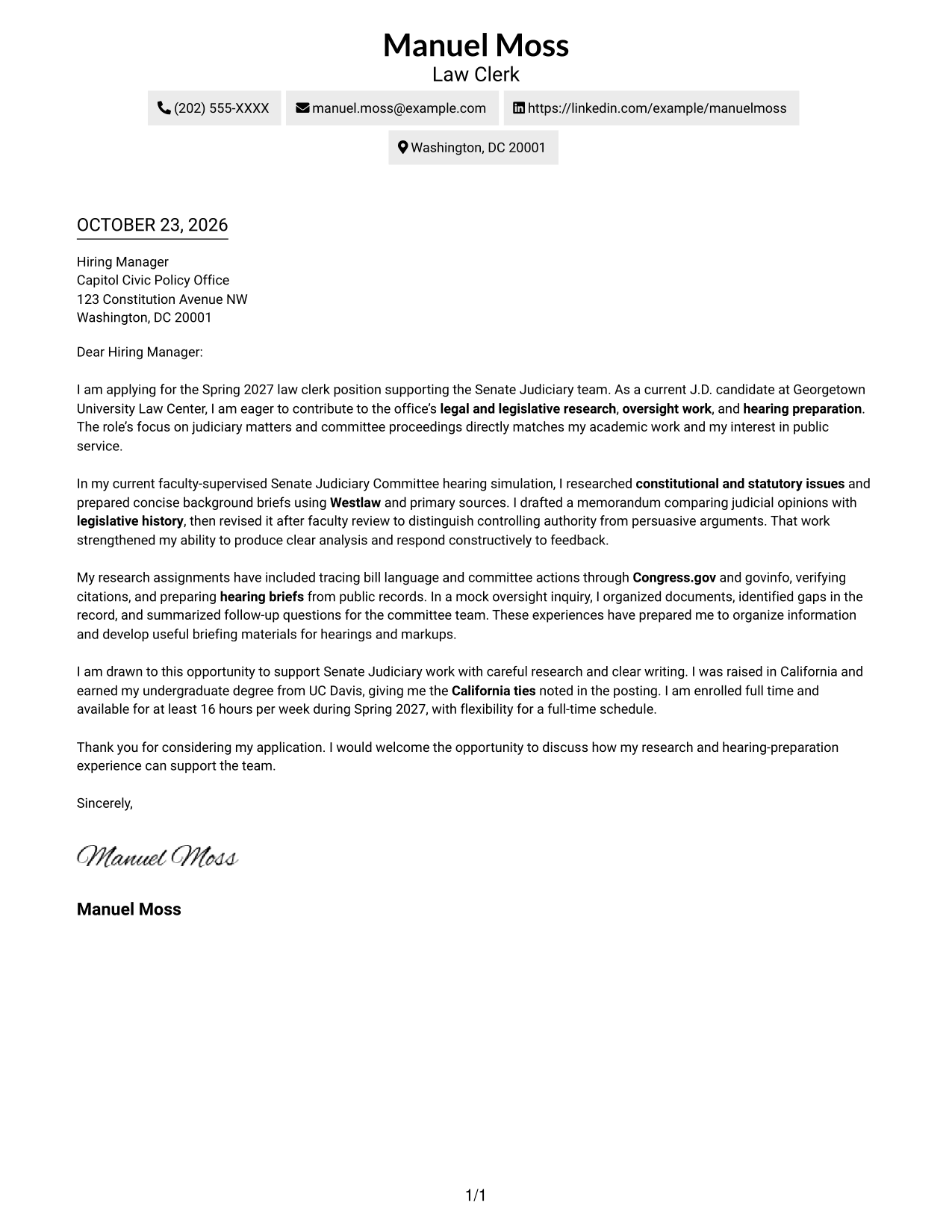 Cover letter example — page 1